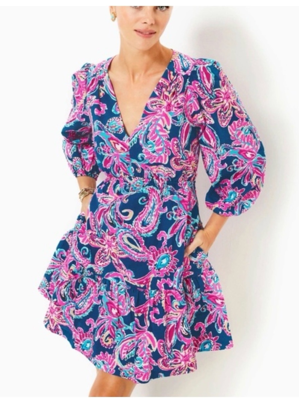 NWT! Lilly Pulitzer Deacon Dress in Multi Flitting About Paisley V-Neck